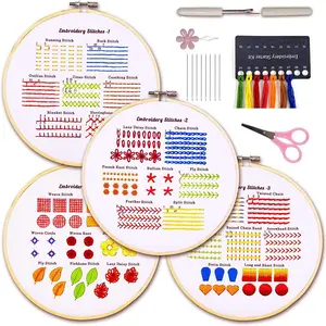 4 combination sets Classic Embroidery stitching practice Kit, embroidery kit for beginners with printed embroidery patterns, beginner embroidery kit for adults, hand embroidery kit for children, needlework kit