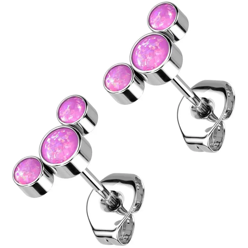 Triple Pink Opalite Titanium Threadless Earrings