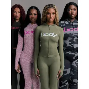 Weird Puss Letter Print Tracksuit 2-Piece Set Women Hooded Jacket+Leggings Matching Stretch Street Casual Sporty Slim Outfits