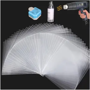 Shrink Wrap Bags - 200 count 5x5 Inch Clear PVC Heat Shrink Bands for Packagaing Soap, Bath Bombs, Candles, Easter Gifts, Jars and Homemade DIY Projects