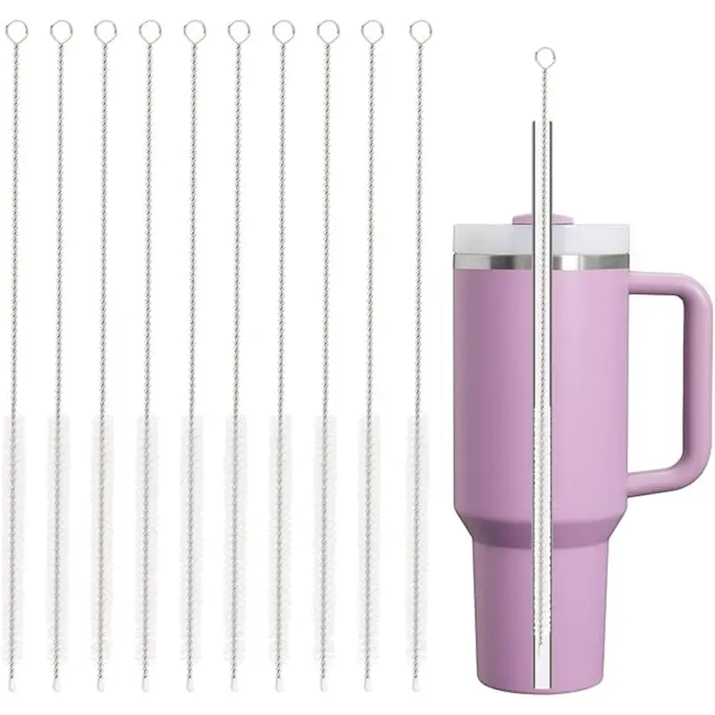 Straw Cleaner Brush for Stanley, 10Pcs Reusable Extra Long Straw Cleaning Brush for 14oz 20oz 30oz 40oz Stanley Mug, Cleaning Brush for All Plastic, Glass, Stainless and Silicone Straw