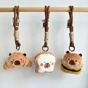 Capybara Toast, Burger, and Croissant Plush Bag Charm – Cute Rope Clip Keychain for Totes, Backpacks, and Purses | Gift for Capybara Lover