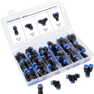 60PCS Pneumatic Push to Connect Fittings Kit Quick Release Straight Union Connector Assortment