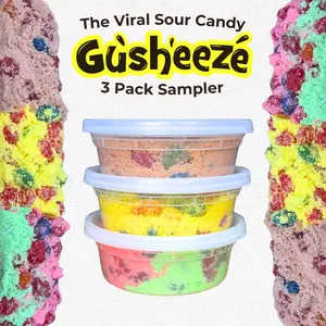 Candeeze Gusheeze NEW 3-Pack Sampler – Strawberry Kiwi, Lemon & Cola – Sweet, Sour & Extreme Sour – TikTok Trending Candy – Made in USA
