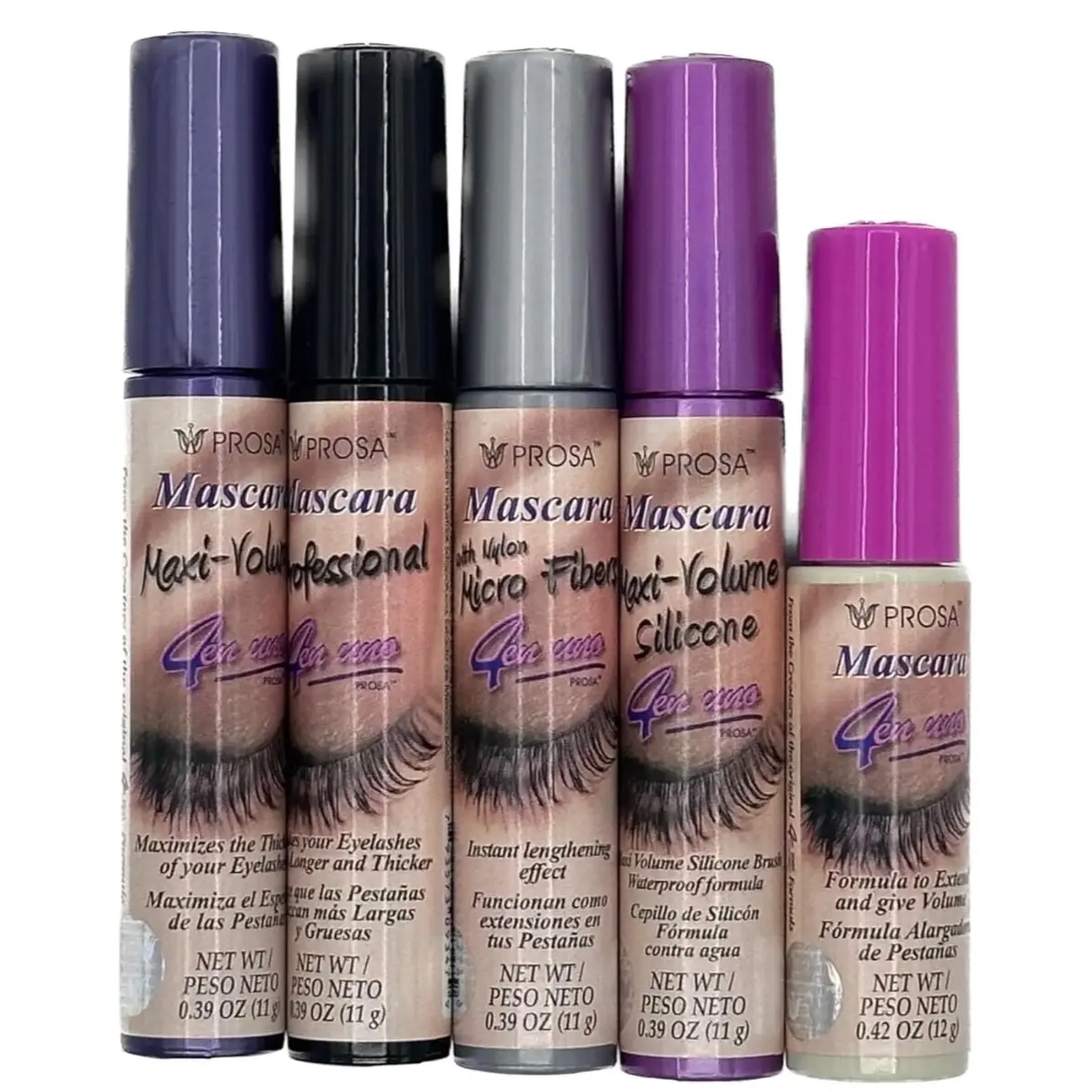 Máscara de pestañas profesional para volumen amplificado, longitud completa, sombra de ébano profundo y glamour duradero para todo el día, paquete de 5 Makeup Cosmetic Mascara