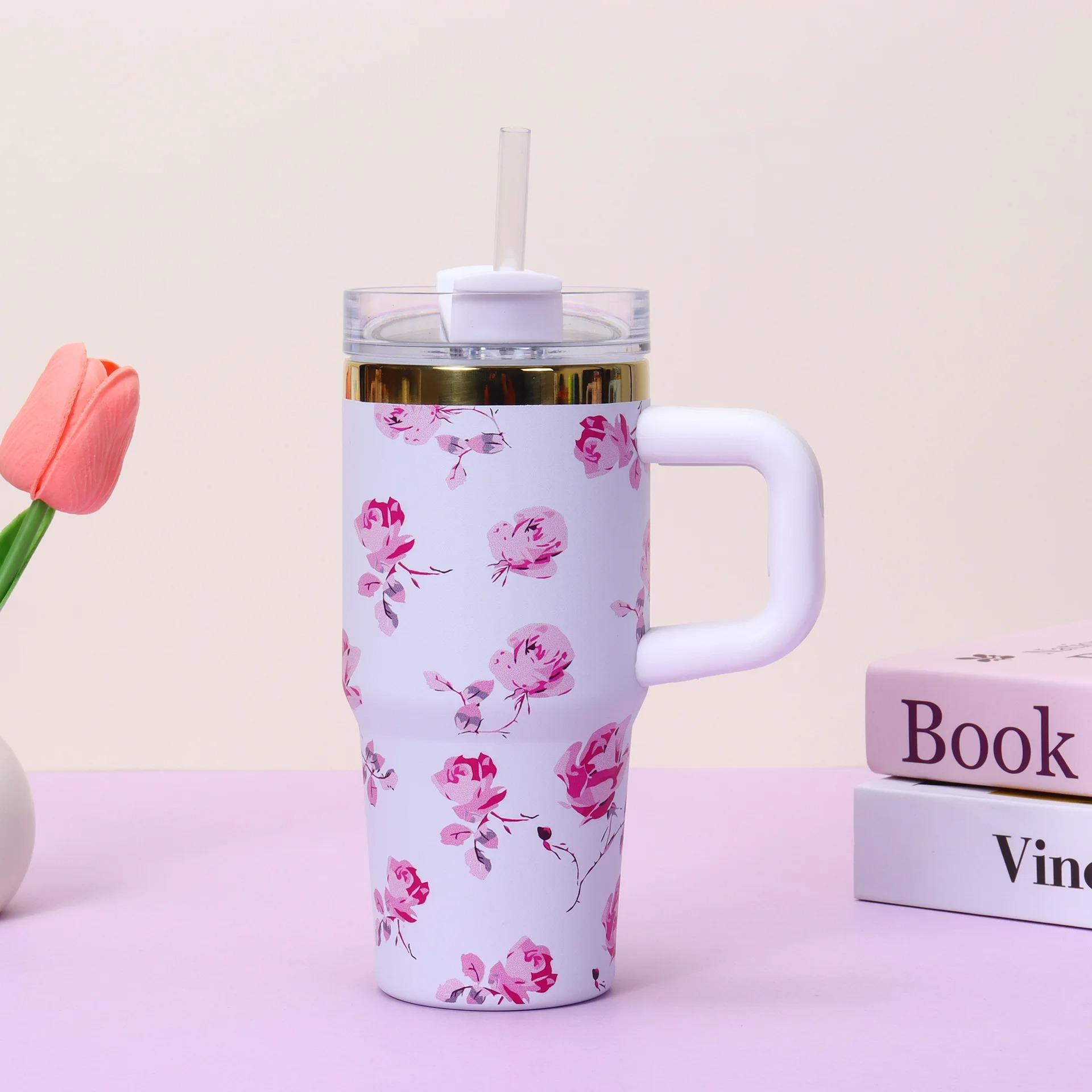 Car Stuff 14oz Car Cup 304 Stainless Steel Insulated Travel Tumbler with Handle Straw Lid & Cold Retention