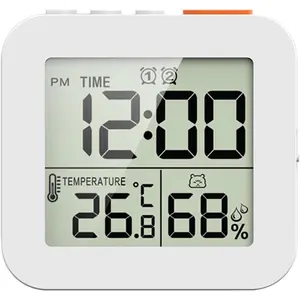 Digital Timer Shower Clock with Alarm, Bathroom Kitchen Wall Clock, White
