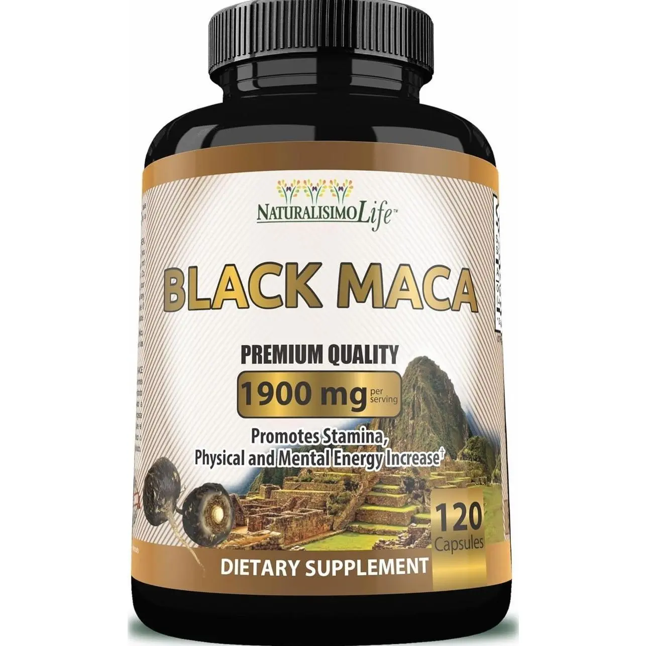 Organic Black Maca 1,900 mg per Serving Natural Energy Booster Peruvian Maca for Men & Women 120 Capsules