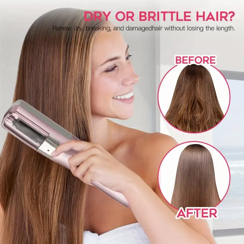 Women's charging split cordless hair clipper, 2-in-1 hair cutting and split hair removal device, wet/dry use, pink and black design, including hair clips, for damaged hair, salon quality results Cordless Rechargeable Trimmer