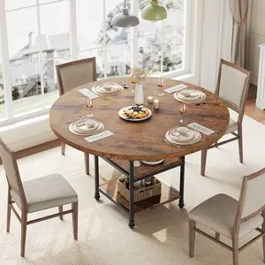 47'' Round Dining Table for 4, Kitchen Table with Storage Shelf & Metal Legs, Circle Table for Living Room Apartment, Not Including Chairs
