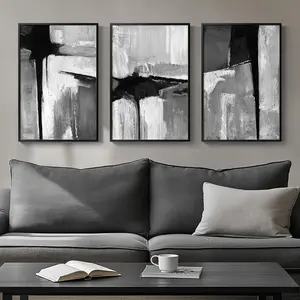 Framed Black and White Gray Modern Abstract Wall Art, Set of 3 Piece Big Canvas Paintings Artwork for Walls, Minimalist Art Prints Pictures for Living Room Hallway Bedroom Office Wall Decor 16x24 Inch