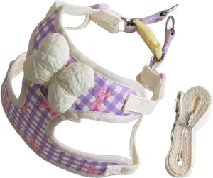 No Pull Dog Harness and Leash Set Mesh Breathable Step in Cat Harness.Lightweight Adjustable Vest Harness for Puppy Small Medium Sized Dog (Purple, M)