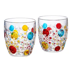 Colorful Drinking Glasses Set of 2, 11 oz Vintage Stemless Wine Glasses, Decorative Crystal Cups for Iced Tea, Water, Juice, and Beverages (Set of 2)