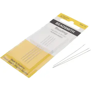 English Beading Needles, Size 12, 4 Needles per Card, Made in England, Use for Loom Weaving Beadwork, Off-Loom Stitching and Jewelry Making with Seed Beads