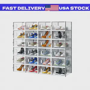 24-Piece Stackable Plastic Mesh Shoe Box Set Modular Breathable Storage