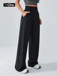 Women's High Waist Yoga Pants, Loose-Fit Casual Straight Leg Knitted Joggers, Fall & Winter Warm Sportswear, Perfect Daily Wear, Fitness Trousers