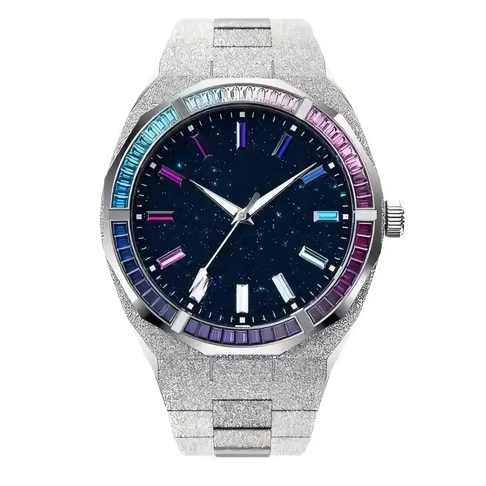 Blue-violet dial Watch with Glittering Bezel and Starry Dial for Men and Women