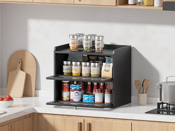 Bamboo Bread Box, Double Layer Bread Storage Box for Kitchen Counter, Large Capacity Bread Bin, Black Bamboo Bread Box, Double Layer Bread Storage Box for Kitchen Counter, Large Capacity Bread Bin, Black