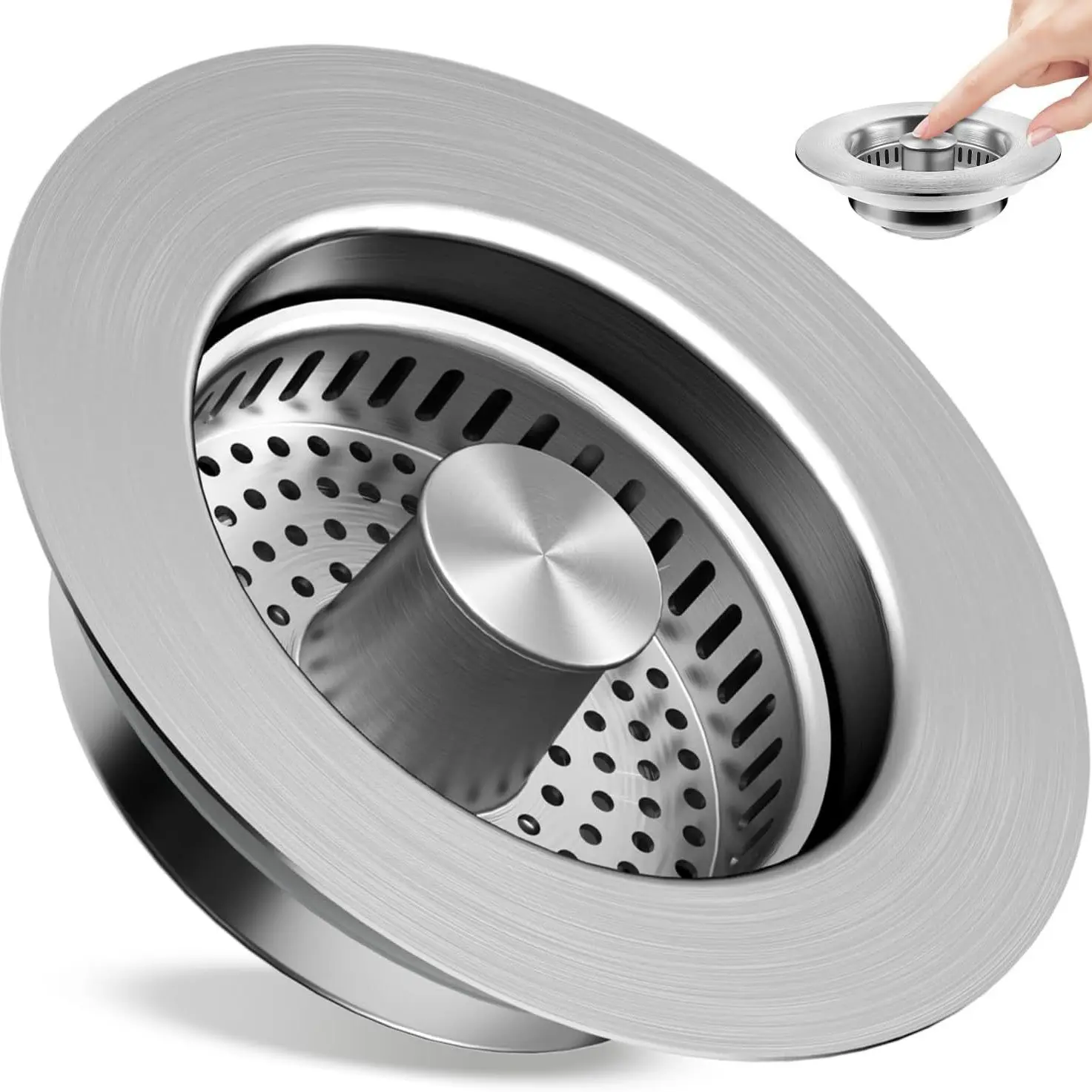 304 Stainless Steel Universal Kitchen Sink Drain Strainer - 113mm Pop-up Stopper, Removable Dual-Seal Anti-Smell Seal, Perforated Mesh Anti-Bug Filter Basket, Silicone Tool-Free Installation for Kitchen Utility Household Use