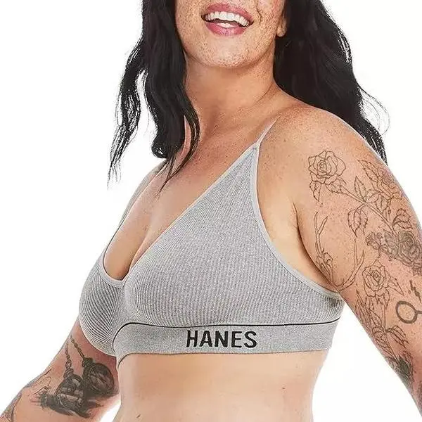 b'Hanes Womens Seamless Triangle Rib Wirefree Bralette - 2XL Heritage Grey Marle'