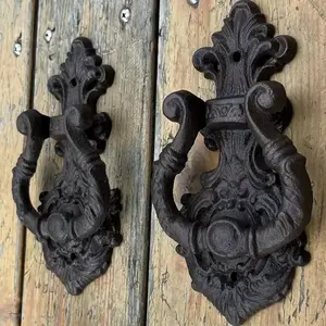 2pcs Classic European Style Cast Iron Door Knockers, Vintage Floral Pattern, Durable & Decorative Design with Easy-Grip Handle, Suitable for Outdoor Doors, Cabinets, and Windows, Home Decor Accessories, Door Knockers for Front Door, Window Handles, Elegan