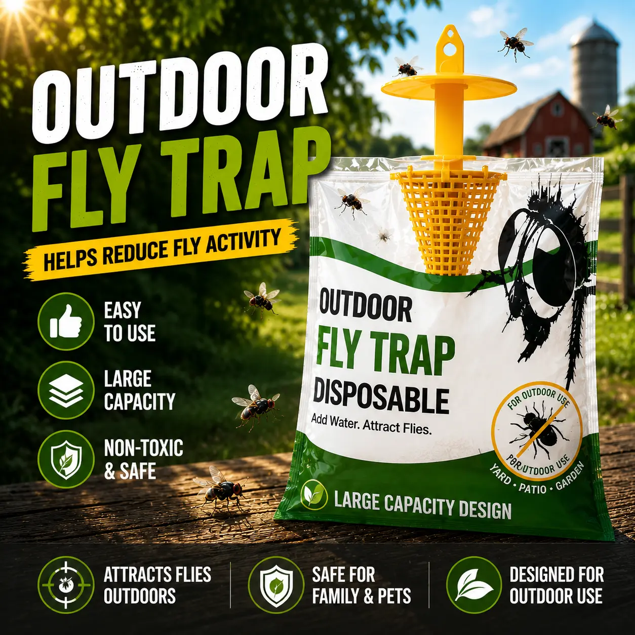 SCARILPEST Hanging Disposable Fly Trap Bags - Yard Fly Control Supplies for Yard, Patio Use, 8-Pack Residential Home Pest Control Solution