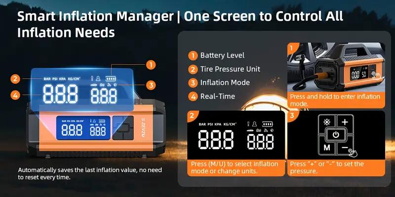 Portable 4000A Car Jump Starter with Air Compressor, 150PSI Tire Inflator for 8.0L Gas & 6.0L Diesel Engines