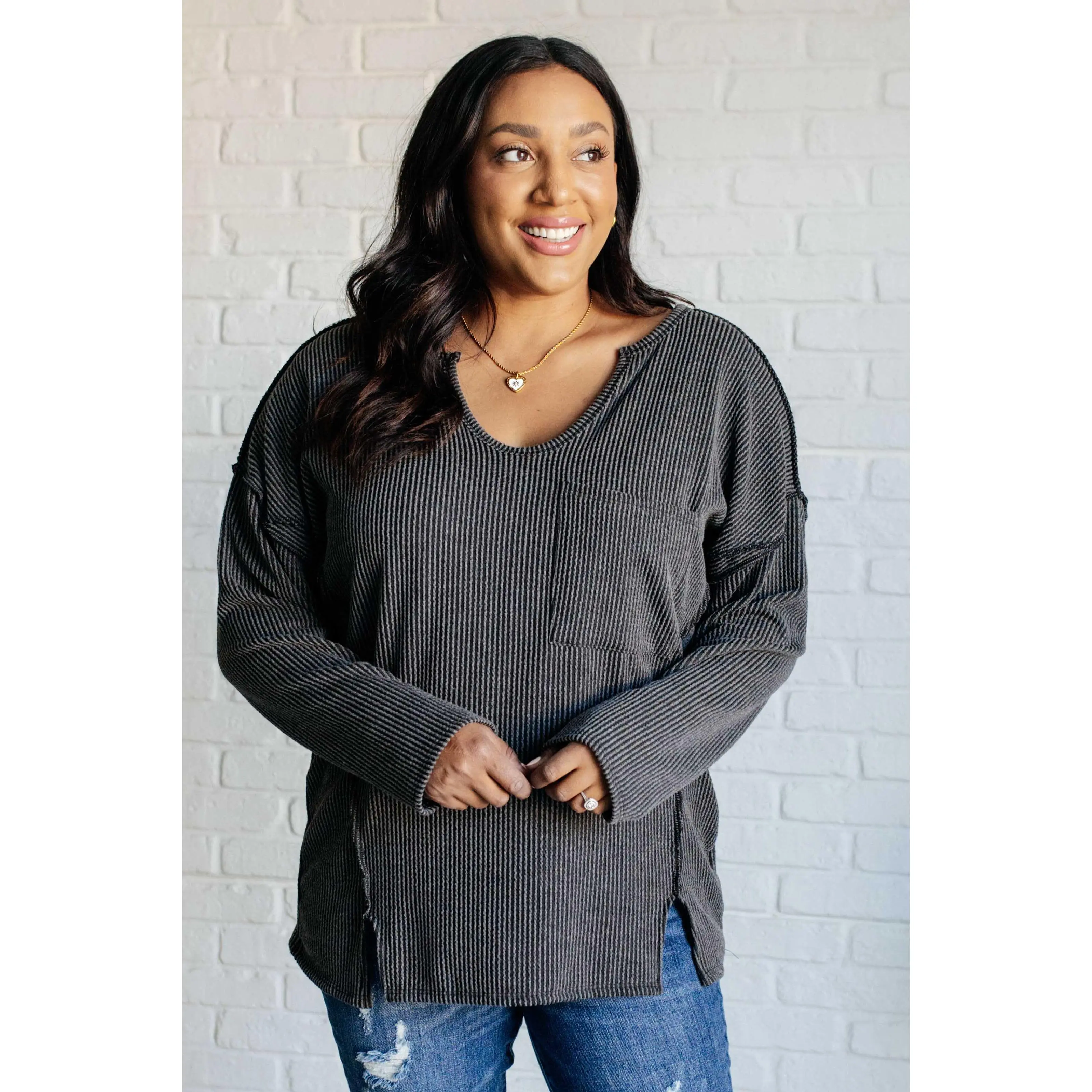 Kinda Sorta Ribbed Top in Charcoal
