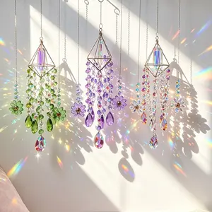 Whimsical Crystal Sun Catcher Window Hanging -Beaded Chandelier Prism with Rainbow Sparkle, Home Decor Ornaments Hangable Decoration Sticker summervibes️