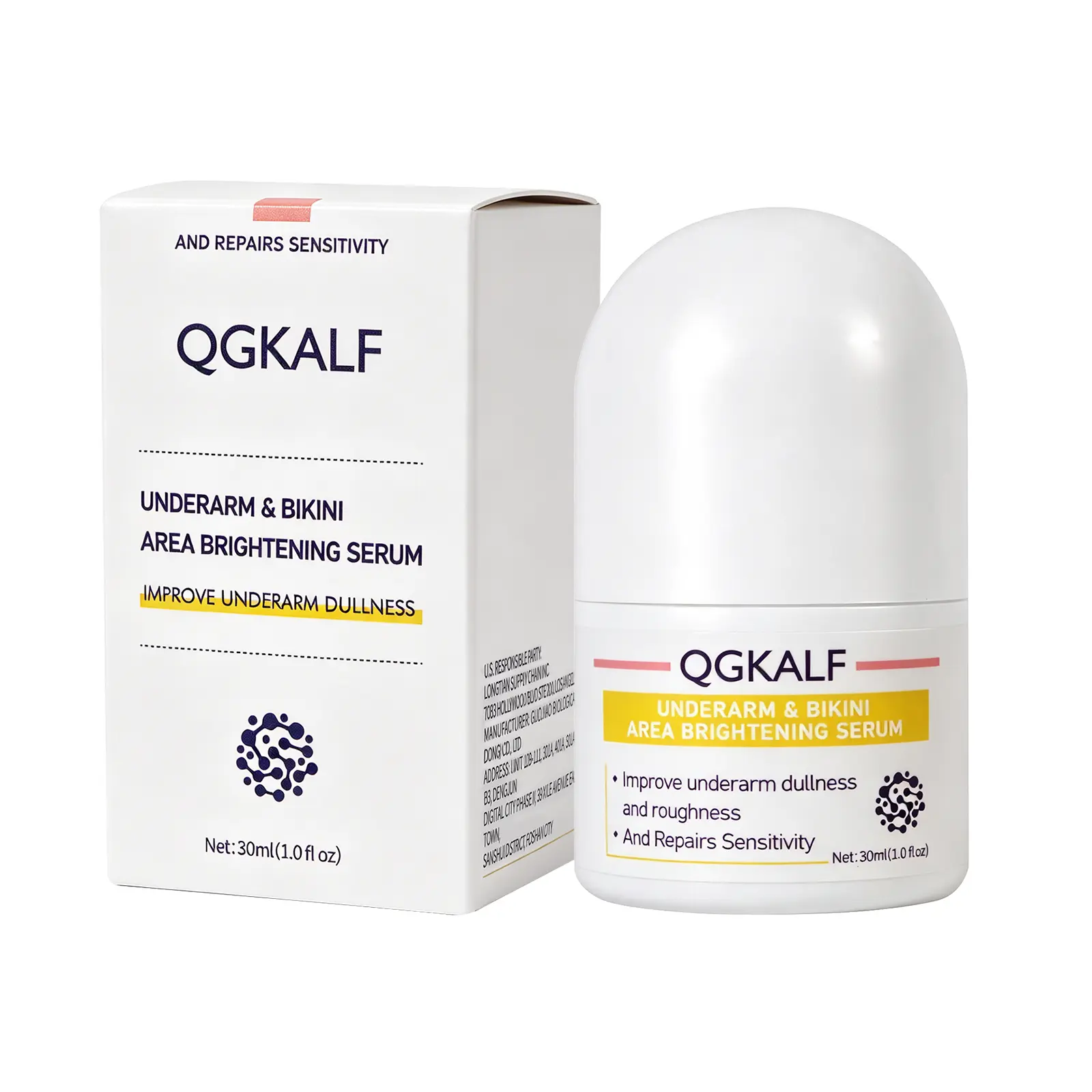 QGKALF Roll-On Underarm & Bikini Line Skin Brightening Serum, Tone Evening Care for Post Shaving & Waxing Dull Discoloration, Gentle Body Skin Care 30ml