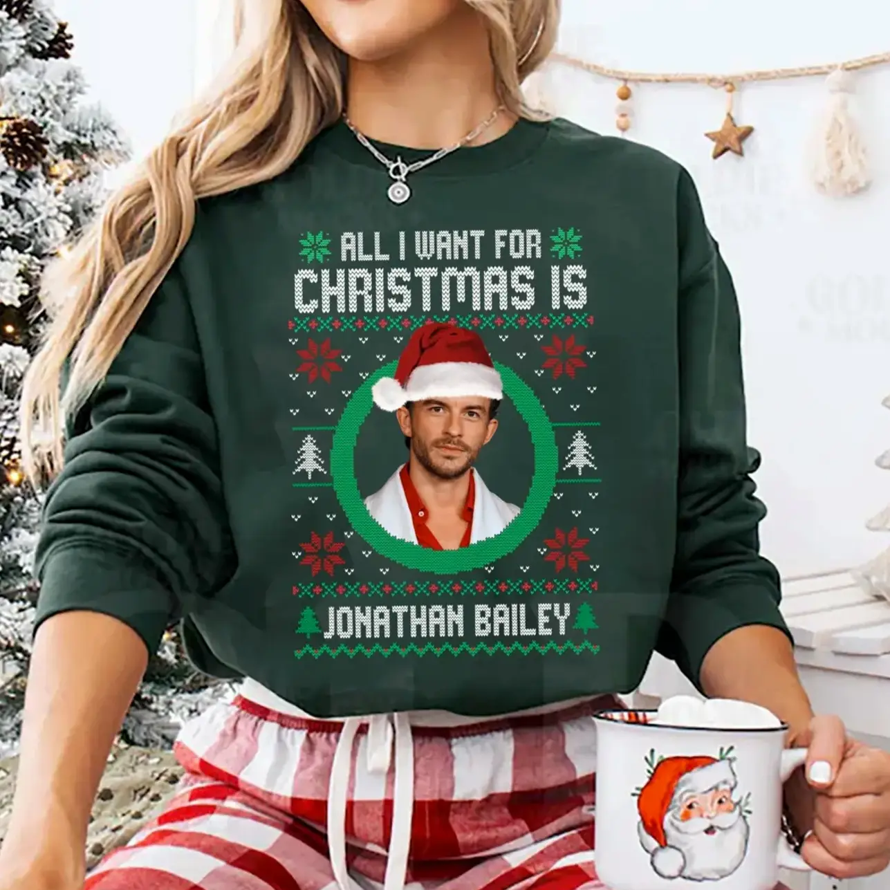Ugly Christmas Jonathan Bailey Sweater, All I Want For Christmas is Jonathan Bailey Shirt, Fiyero Bailey Wicked Sweatshirt, Gift For Woman and Man Unisex T-Shirt