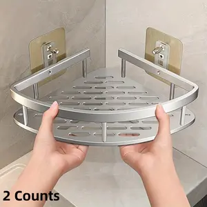 2 Counts Stainless Steel Corner Shower Rack, Wall Mounted, Bathroom Storage Rack, Durable & Space-Saving, Essential Bathroom Accessory