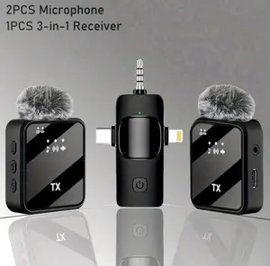 2PCS Wireless Lavalier Microphone with 3 in 1 Receiver for iPhone, Android and Video Recording