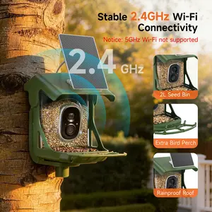CINMOORE Smart Bird Feeder with Camera - Solar Powered, AI Bird Recognition, 2.4G WiFi 2.5K HD Video Live Stream, Full Color Night Vision, Instant Arrival Alerts, Weatherproof Bird House for Outside
