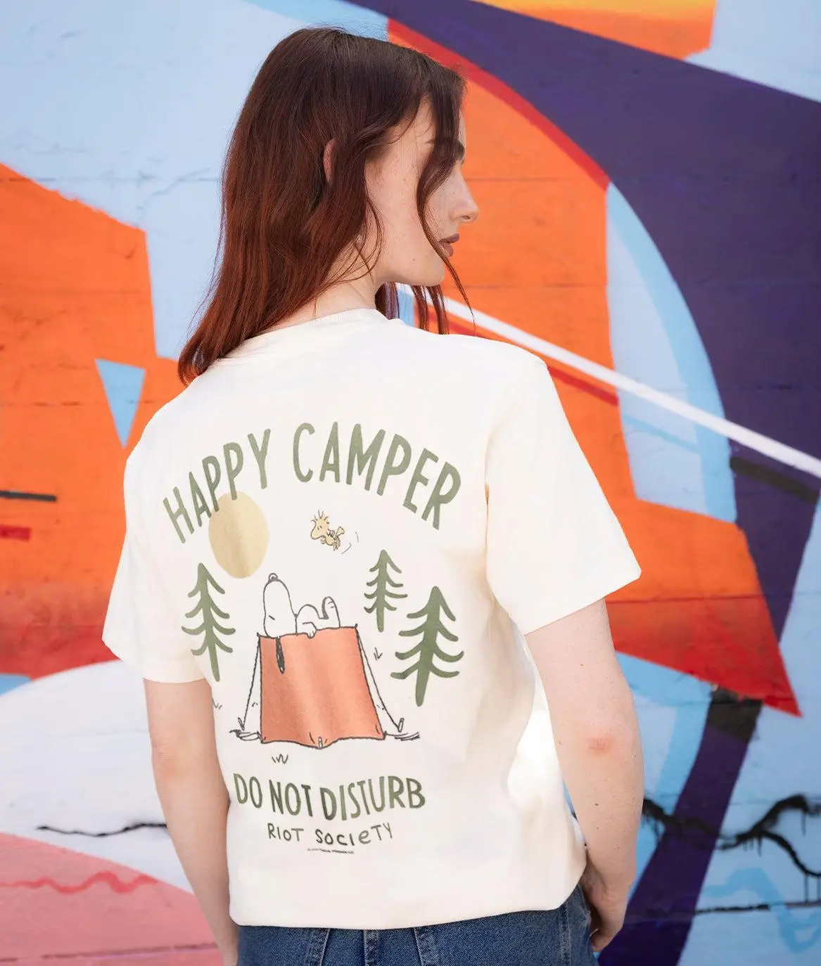 Peanuts Snoopy Happy Camper Boyfriend Tee - Ivory