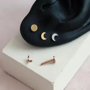 16g Crescent Moon Flat Back Earring • Whimsigoth Internally Threaded Reversible Tragus Piercing • Circle Conch Labret • Trendy Forward Helix