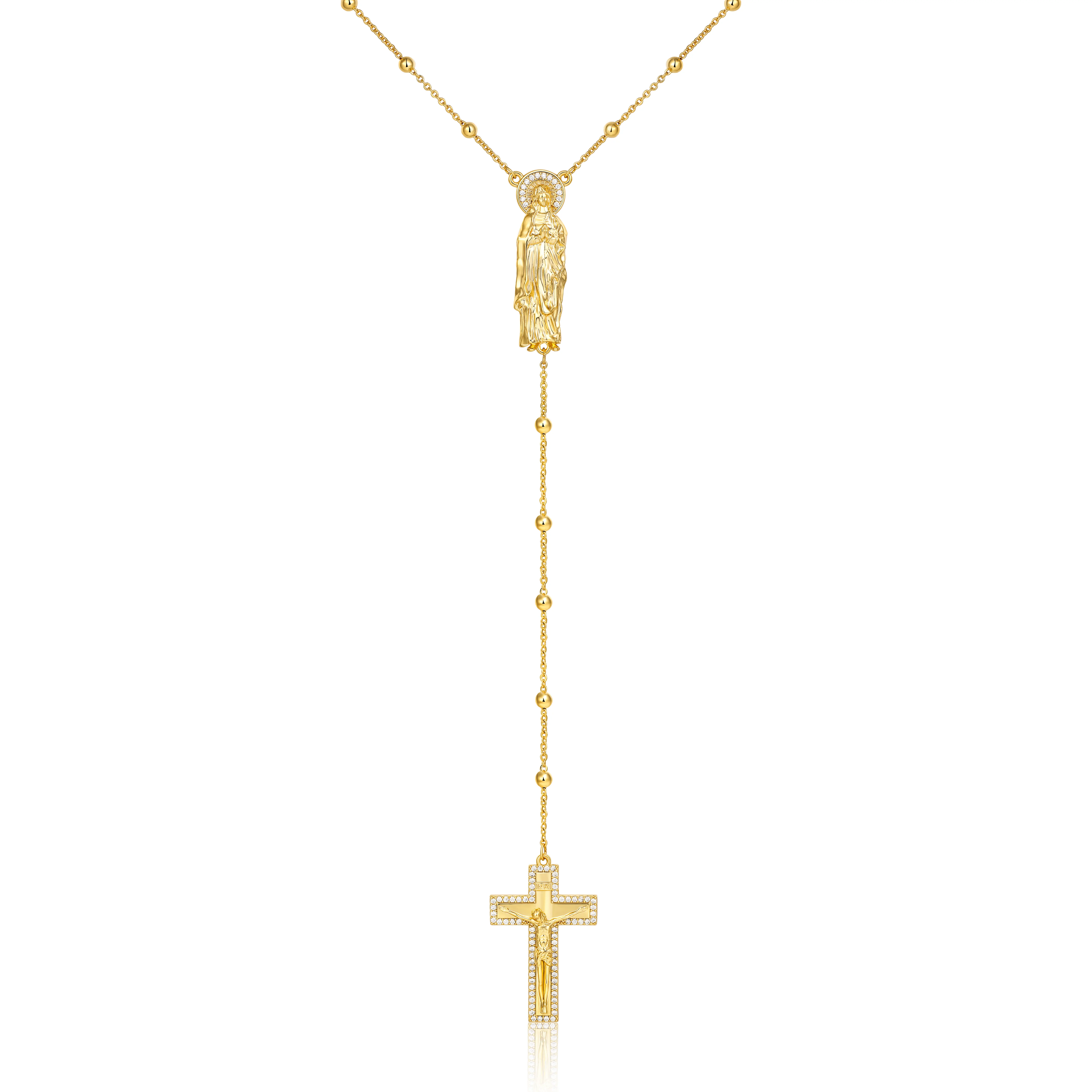 Long Necklace Featuring the Virgin Mary and the Cross of Jesus · European and American-Style Prayer Bead Collar Necklace · Hypoallergenic · Comes with an Elegant Gift Box