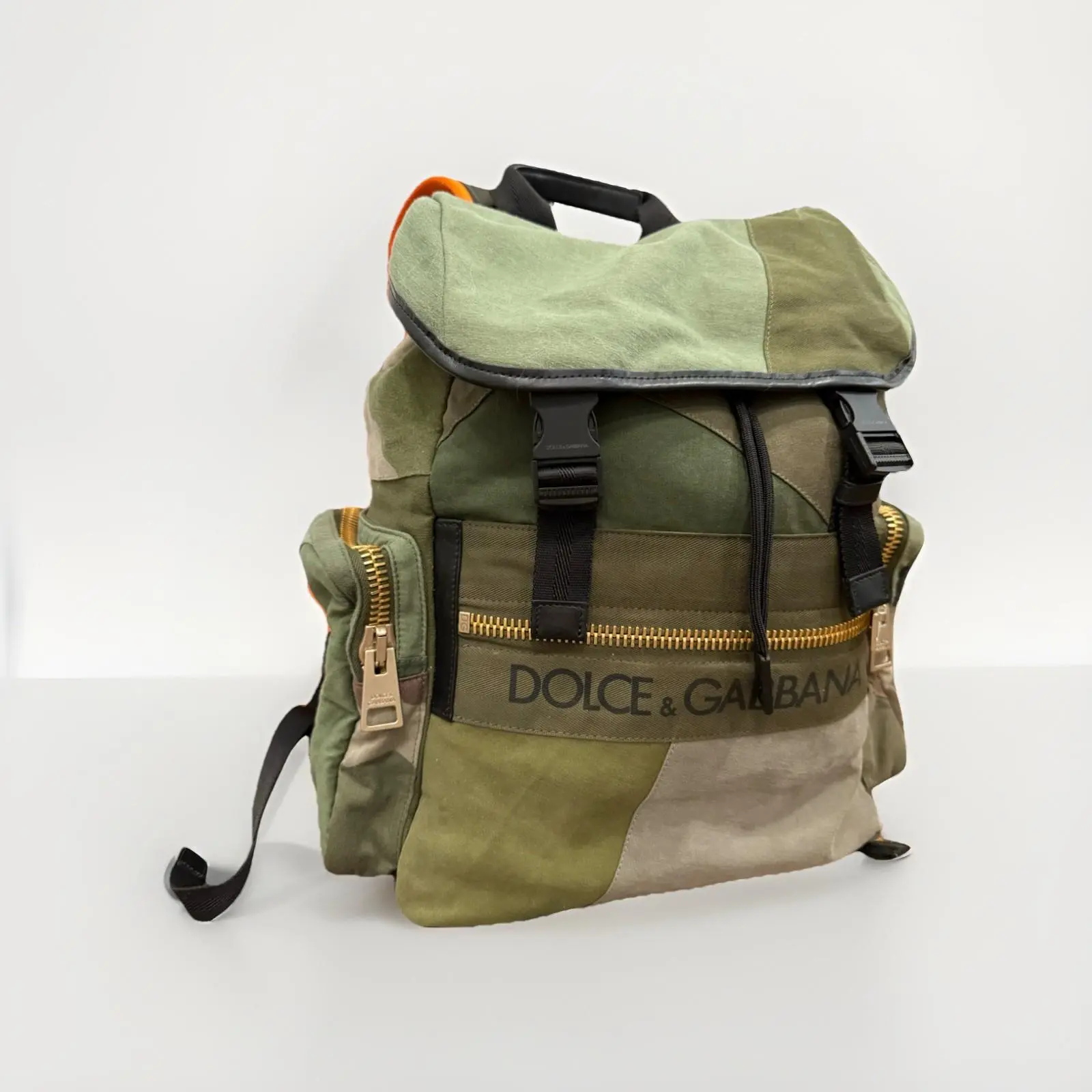 Pre-owned DOLCE & GABBANA As Seen On Screen As Seen On Screen DF797803 Military Green Patchwork Canvas Backpack