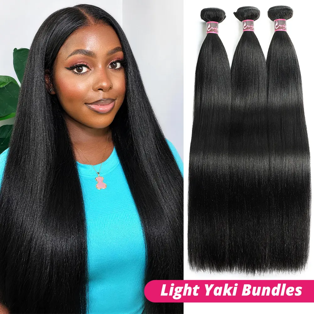 Uwigs Light Yaki Straight Hair Bundles Unprocessed Human Hair Weave Bundles Sew In Natural Color Quick Weave Extensions