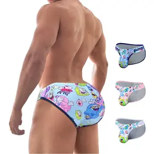 Cartoon Briefs High Cross Men's Triangle Bikini Sexy Low Rise Graffiti Print Underwear