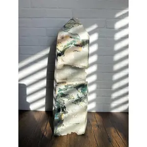 15.75” Moss Agate Druzy Tower • 14.6 lb Giant Crystal Point • Healing Stone for Growth, Balance & Abundance • Natural Home Décor