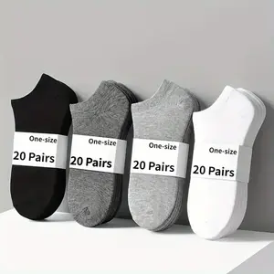 20pcs Men's Ankle Socks in Solid Colors - Odor-Resistant, Sweat-Absorbing & Breathable Polyester, Comfortable Low-Cut Design for Daily Wear, Black/Gray/White/Dark Gray