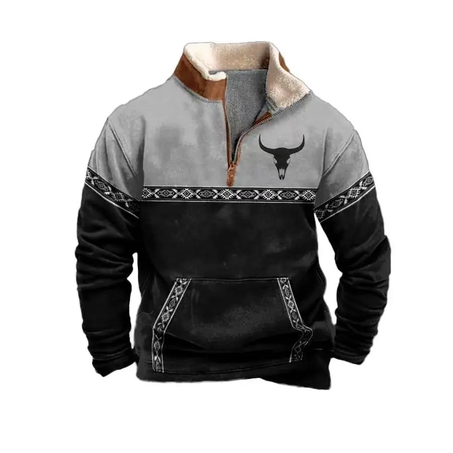 Comfortable Patchwork Horn Hoodie, Essential for Fall and Winter Trends