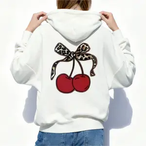 Women Cherry Bow Print Casual Vintage Hoodie Sweatshirt Crew Neck Tops Unisex Summer Graphic Hoodie Sweatshirt