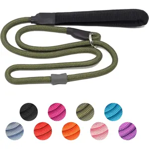 Strong Slip Rope Dog Training Leash (4ft) - Heavy Duty Durable Braided Nylon Lead with Rubber Stopper & Padded Handle - No Pull Walking Climbing for Medium Large Dogs