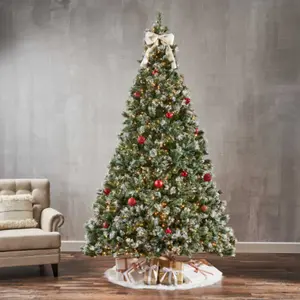 Mixed Hinged Tree with Snow Glitter Frosted Pine Cones and Clear Lights