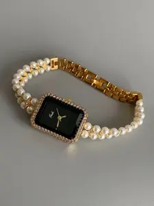 Women's Pearl Bracelet Watch, Diamond Accent Shell Dial, Elegant Quartz Watch, Waterproof Casual Analog Watch for Daily Wear & Special Occasions, Casual Trendy Wristwatch, Exquisite Watch, Fashionable Stylish Watch