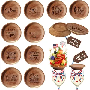 Acacia Charcuterie  Glass Topper, Wooden  Glass Topper Appetizer Plates, Mini Charcuterie Boards, Charcuterie Accessories (10 Pcs)