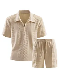 Summer Fashion Casual Sports Set, Short Sleeve + Shorts, Half Zipper, Outdoor Running, Men's Active Wear, Comfortable and Stylish