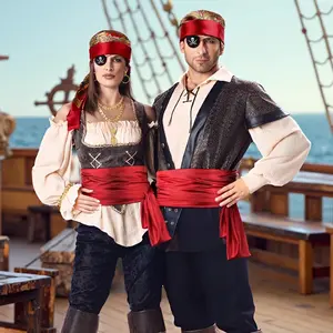 Women Pirate Costume Accessories Halloween Cosplay Renaissance Dress Up Red Bandana Sash Eye Patch Necklace Earrings Bracelet Hair